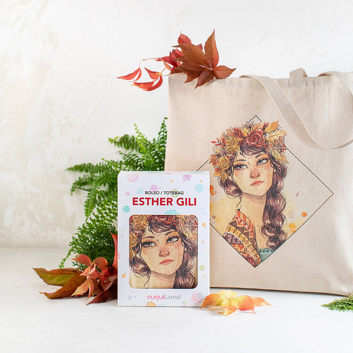 BOLSA DE TELA ESTHER GILI FLORES EN LA CABEZA ALGODON 100% | CUQUILAND