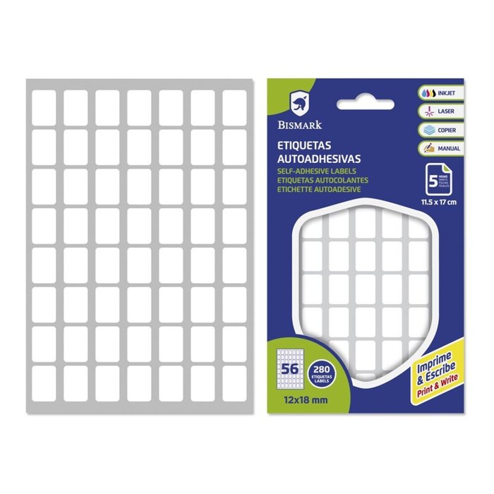 ETIQUETAS ADHESIVAS BLANCAS 16X22MM 5 HOJAS | 24 UNIDADES | (POESSA BISMARK BASICO)