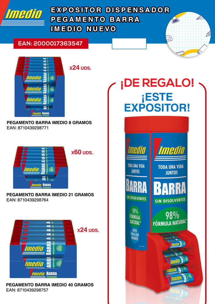 LOTE DISPENSADOR PEGAMENTO BARRA IMEDIO NUEVO | 1 UNIDADES | (PRODUCTOS IMEDIO, S,A,)