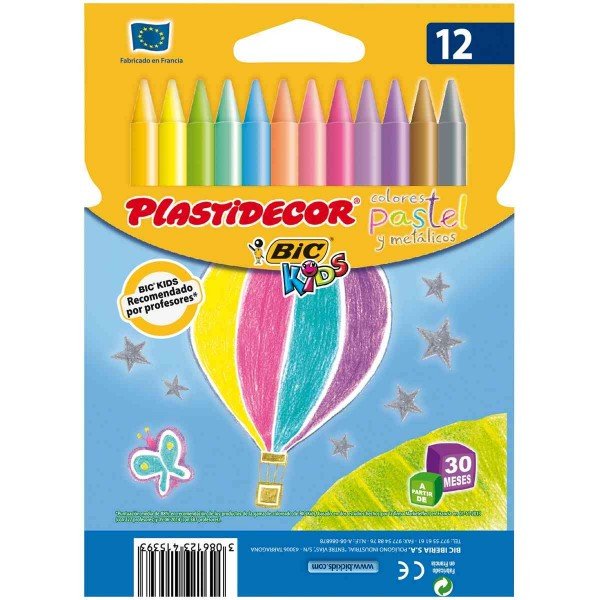 CERA PLASTIDECOR 12 COLORES PASTEL Y METALICOS | 1 UNIDADES | (PLASTIDECOR)