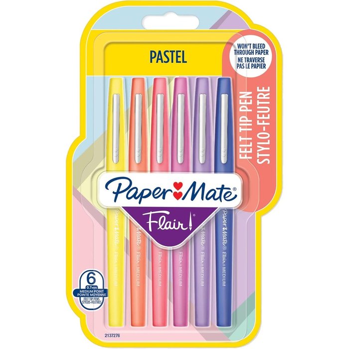 Rotulador Paper Mate Flair 6 Colores Pastel Surtidos | Papermate | Pack 1 Unidades