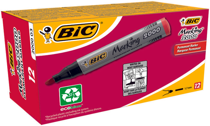 Rotulador Bic 2000 Permanente Conico Rojo Ecolutions | Bic | Pack 12 Unidades