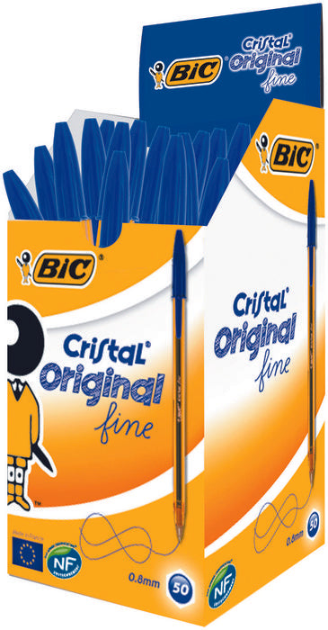 ✅ BOLIGRAFO BIC CRISTAL FINE AZUL NARANJA TRANSPARENTE - CAJA DE 50 UNIDADES
