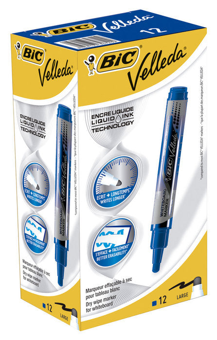 Rotulador Velleda Liquido Azul | Bic | Pack 12 Unidades