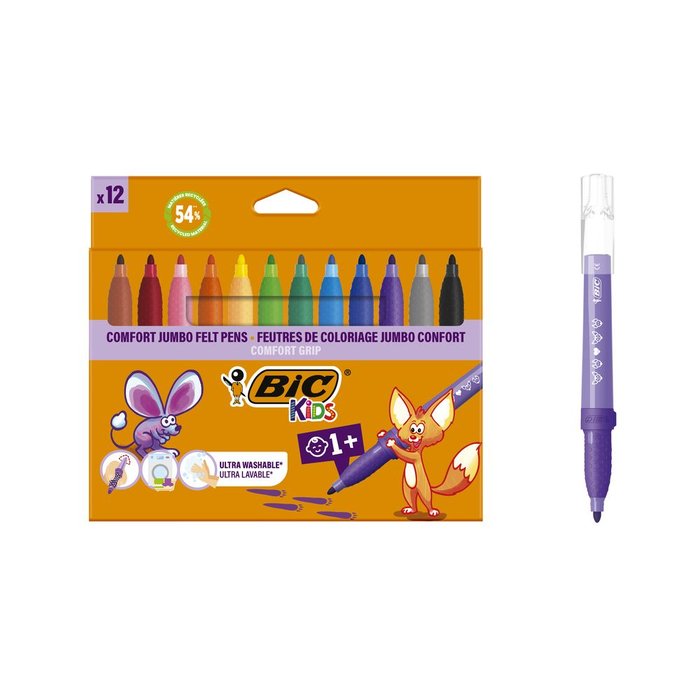 Rotulador Bic Kids Comfort Grip 12 Colores | Bic | Pack 1 Unidades