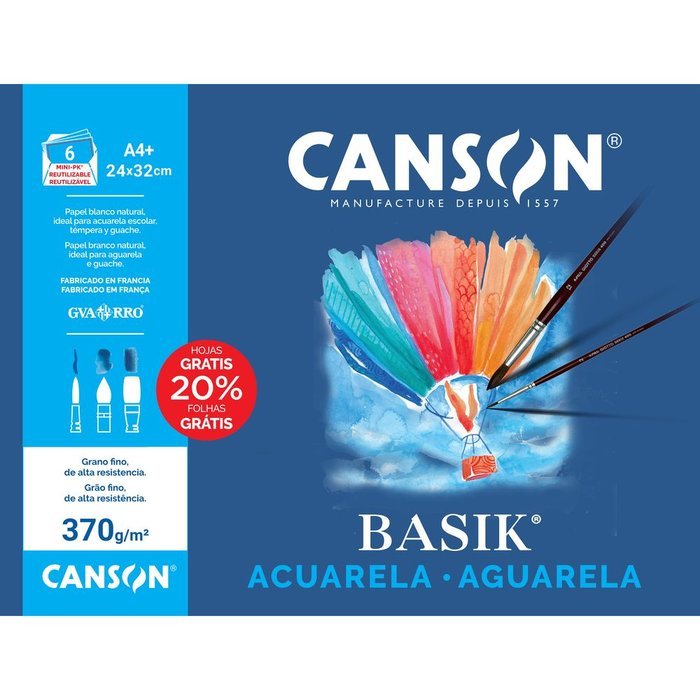 MINIPACK A4+ ACUARELA BASIK 370GRS 20% HOJAS GRATIS | 1 UNIDADES | (GUARRO & CANSON)