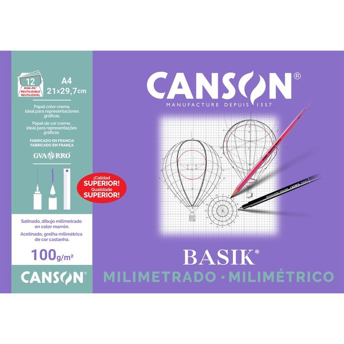 MINIPACK A4 12H PAPEL MILIMETRADO | 1 UNIDADES | (GUARRO & CANSON)