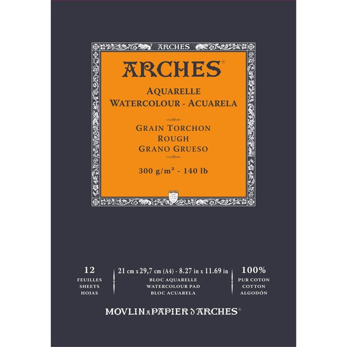 Bloc Espiral Estándar Liso 12H 300g | Arches | Cartón | Formato Estándar | Pack 1 Unidades
