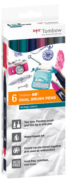 Rotulador Tombow Dual Brush Set 6 Colores Vintage Caja Cart | Tombow | Pack 1 Unidades