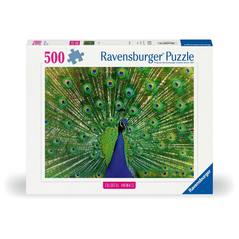 PUZZLE 500 PIEZAS COLORFUL ANIMALS PAVO REAL | RAVENSBURGER PUZZLES | 1 UNIDAD | 4005555013327