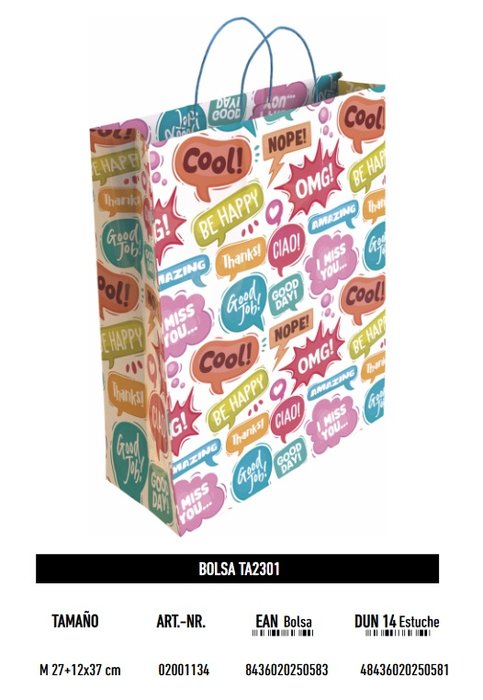 BOLSA REGALO MENSAJES 27X12X37 | ANDINA | 1 UNIDAD | 48436020250581