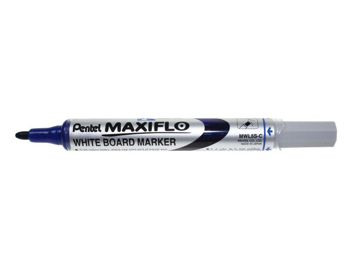 Marcador Maxiflo Para Pizarra Blanca De Punta Media Azul | Pentel | Pack 12 Unidades