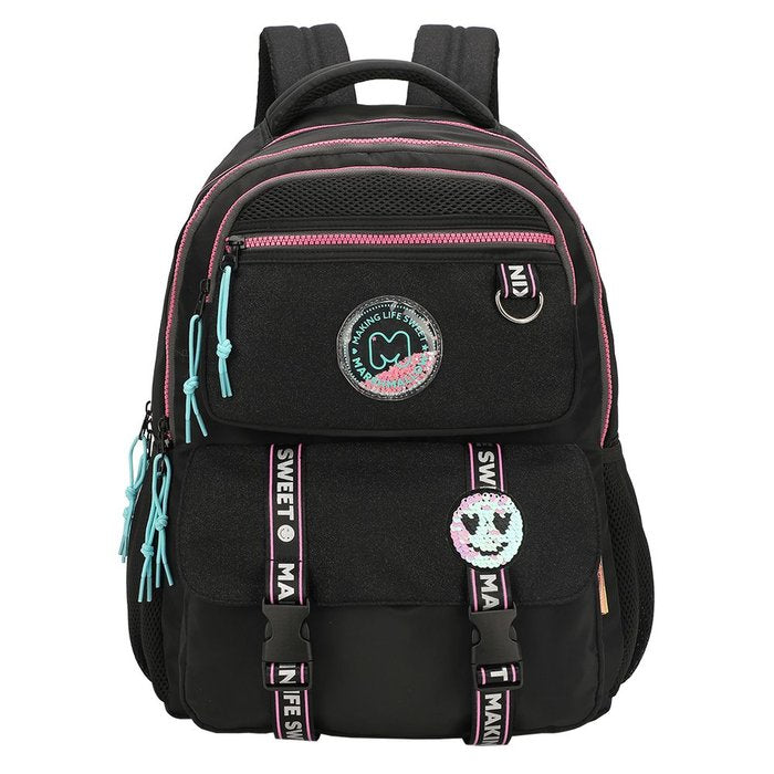 MOCHILA CON BOLSILLO FRONTAL STELLAR NEGRA | MARSHMALLOW