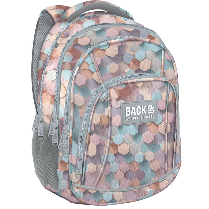 MOCHILA ESCOLAR TRIPLE BACK UP HEXAGONOS COLOR PASTEL | DERFORM