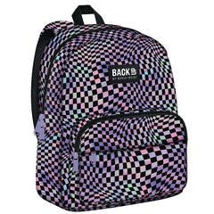MOCHILA ESCOLAR CON BOLSILLO CUADRADOS ROSAS Y MORADO | DERFORM