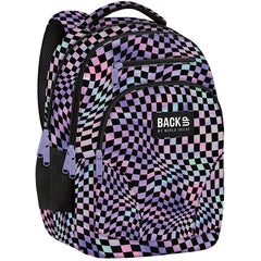 MOCHILA DOBLE ESCOLAR BACK UP CUADROS MORADOS Y ROSAS | DERFORM