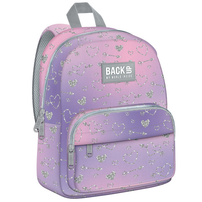 MOCHILA ESCOLAR CON BOLSILLO BACK UP CORAZONES BRILLANTES | DERFORM
