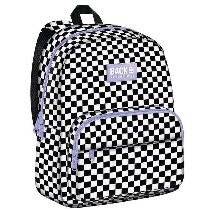 MOCHILA ESCOLAR BOLSILLO DELANTERO BACK UP CUADROS LILA | DERFORM