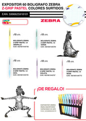 EXPOSITOR 60 BOLIGRAFO ZEBRA Z-GRIP PASTEL COLORES SURTIDOS | 60 UNIDADES | (ZEBRA PEN)