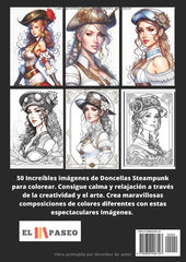 ✅ MUJERES STEAMPUNK: Libro de Colorear para Adultos con Dibujos de Doncellas estilo Steampunk
