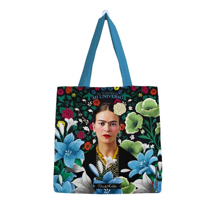 BOLSA ALGODON FRIDA KAHLO GRANDE FLORES CELESTES | PREMIUM PAPER