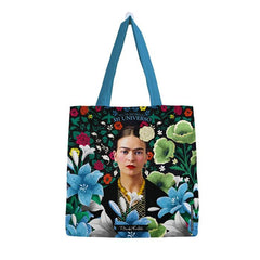BOLSA ALGODON FRIDA KAHLO GRANDE FLORES CELESTES | PREMIUM PAPER
