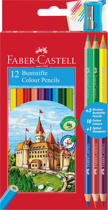LAPIZ FABER CASTELL 12 COLORES + 3 LAPIZ FABER BICOLOR | 1 UNIDADES | (FABER CASTELL)