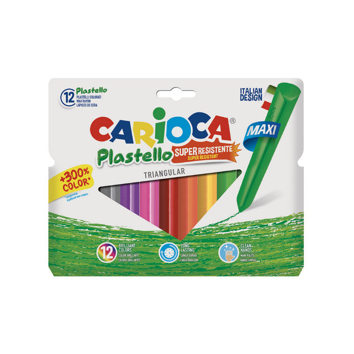 CERA CARIOCA PLASTELLO MAXI TRIANGULAR 12 COLORES SURTIDOS | 1 UNIDADES | (UNIVERSAL ESPAÑOLA S,A,)