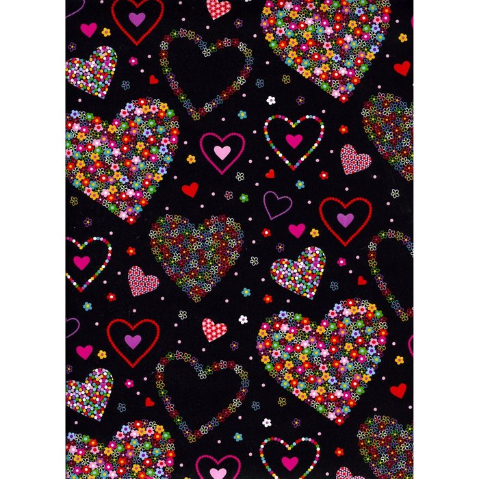 BOBINA PAPEL REGALO ANCHO 62CM CORAZONES FONDO NEGRO | SADOCH | 1 UNIDAD | 8006715271805