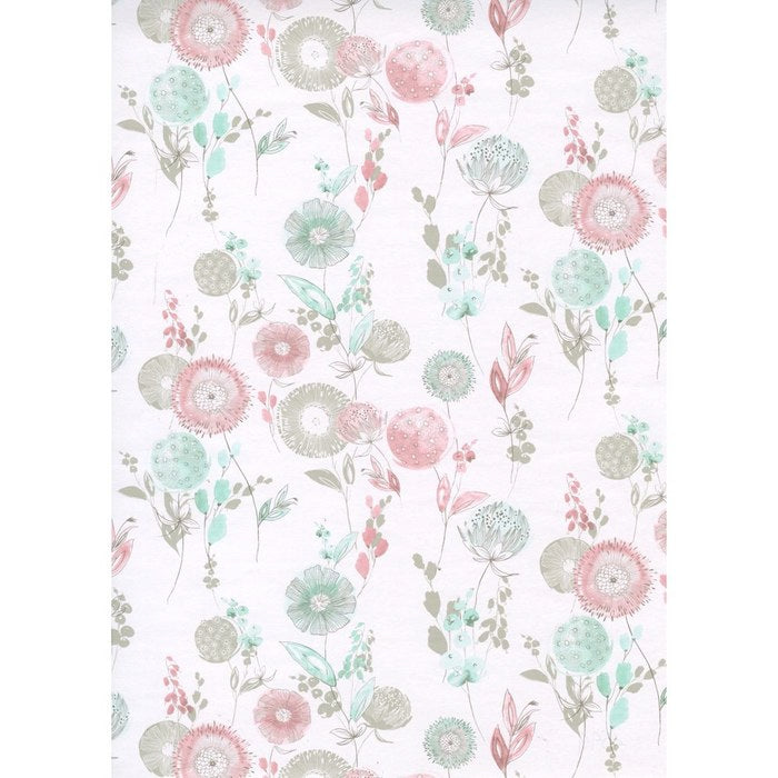 BOBINA PAPEL REGALO ANCHO 62CM FLORES FONDO BLANCO | SADOCH | 1 UNIDAD | 8006715271997