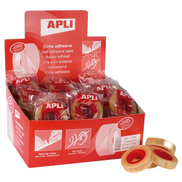 EXPOSITOR CINTA ADHESIVA APLI TRANSPARENTE 12X33 55 UNID, | 55 UNIDADES | (APLI)
