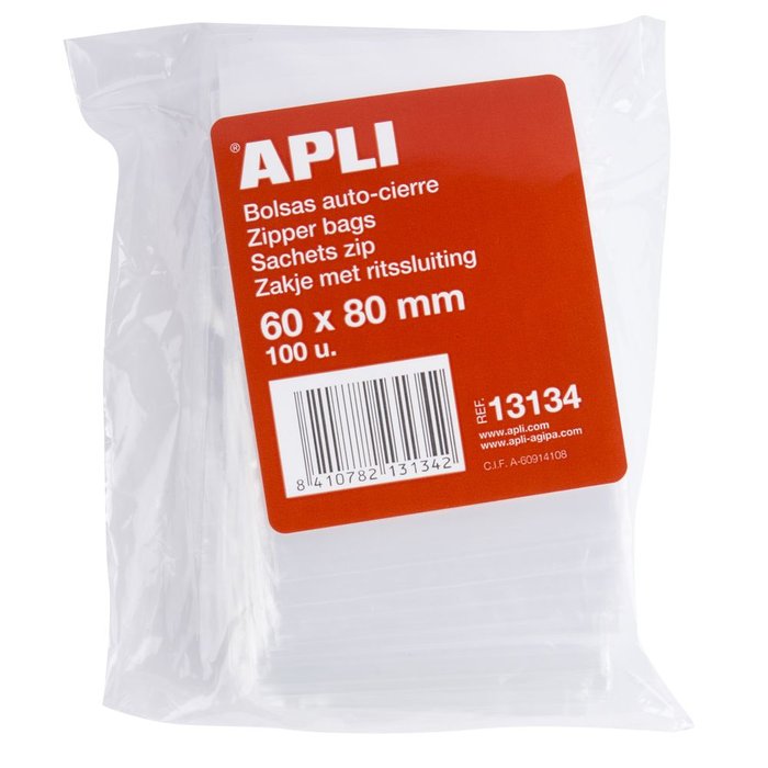 BOLSAS AUTOCIERRE 60 X 80 MM 100 UDS TRANSPARENTES | APLI | ENVASE 10 UDS. UNIDAD | 48410782131340
