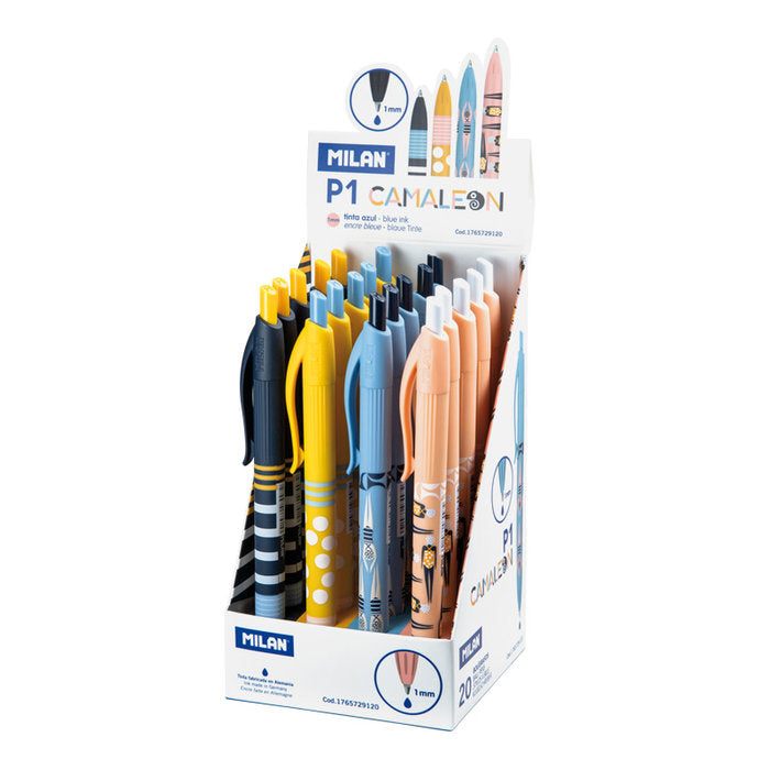 EXPOSITOR 20 BOLIGRAFOS P1 CAMALEON TINTA AZUL | 20 UNIDADES | (MILAN)