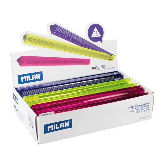 EXPOSITOR 60 REGLAS MILAN TRIANGULAR COLORES SURTIDOS | 60 UNIDADES | (MILAN)