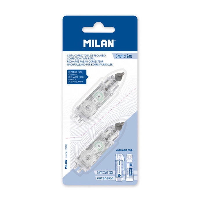 BLISTER 2 RECAMBIOS CINTA CORRECTORA CILINDRICA Y EXTENSION | 12 UNIDADES | (MILAN)