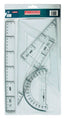 Conjunto dibujo escolar transparente Safta, regla 30 cm, escuadra y cartabón 25 cm, semicirculo 15 cm.