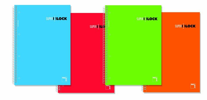 Bloc Espiral Estándar Liso 160H 90g | Pacsa | Cartón | Formato Estándar | Pack 4 Unidades
