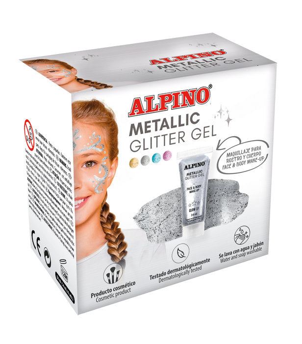 MAQUILLAJE ALPINO GLITTER GEL METALICO PLATA | 6 UNIDADES | (ALPINO)