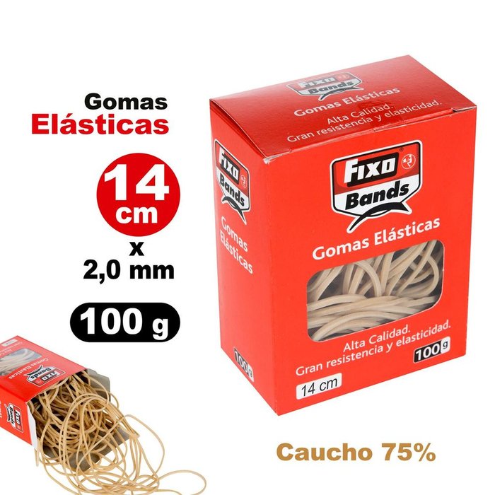 GOMAS ELASTICAS 2 MM X 14 CM FIXO CAJA 100 GRAMOS | 1 UNIDADES | (GRAFOPLAS)