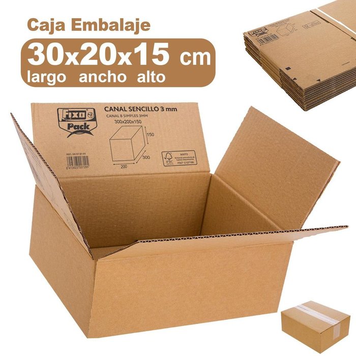 CAJA EMBALAR CANAL 3MM 300X200X150MM KRAFT FSC | 10 UNIDADES | (GRAFOPLAS)