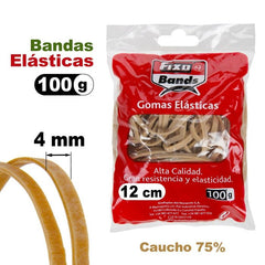 GOMAS ELASTICAS BANDAS 4 MM X 12 CM FIXO BOLSA 100 GRAMOS | 1 UNIDADES | (GRAFOPLAS)