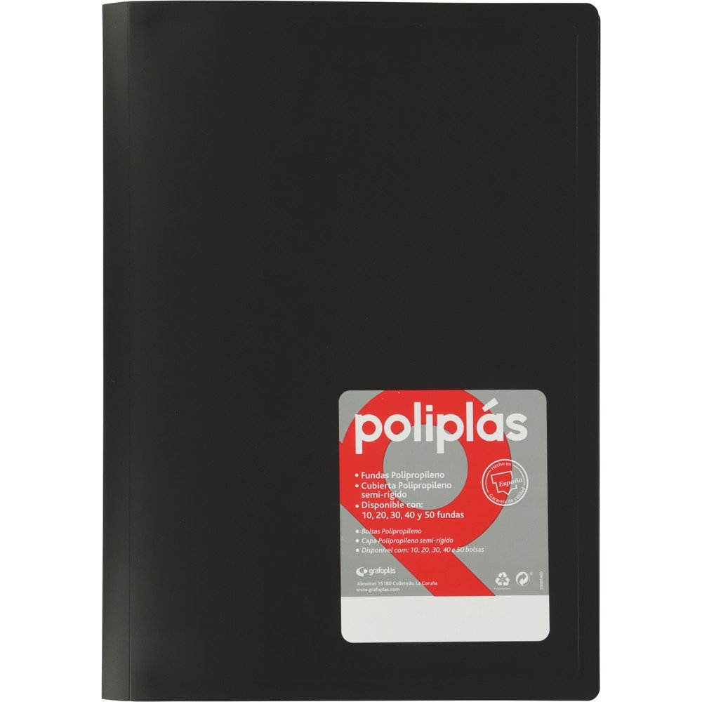 CARPETA FOLIO 10 FUNDAS POLIPROPILENO OPACO NEGRO | 12 UNIDADES | (GRAFOPLAS)