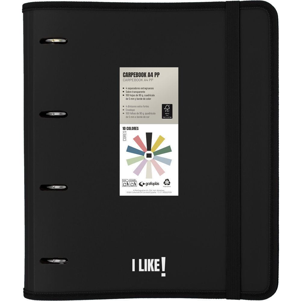 CARPEBOOK A4 PP 4 ANILLAS 35MM LIKE3 NEGRO | 2 UNIDADES | (GRAFOPLAS)
