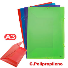 CARPETA SOLAPAS GOMAS A3 PP TRANSLUCIDO COLOR SURTIDO KATHA | 4 UNIDADES | (GRAFOPLAS)