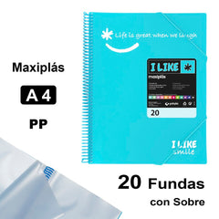 CARPETA 20 FUNDAS MAXIPLAS LIKE2 A4 AZUL CLARO | 1 UNIDADES | (GRAFOPLAS)