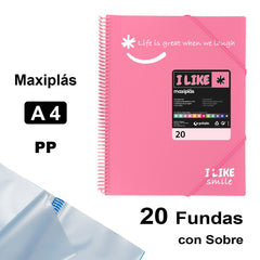 CARPETA 20 FUNDAS MAXIPLAS LIKE2 A4 ROSA CLARO | 1 UNIDADES | (GRAFOPLAS)