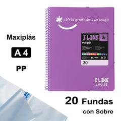 CARPETA 20 FUNDAS MAXIPLAS LIKE2 A4 LAVANDA | 1 UNIDADES | (GRAFOPLAS)