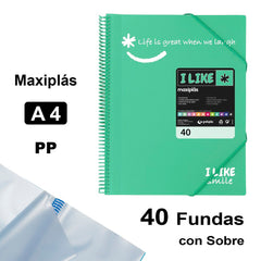 CARPETA 40 FUNDAS MAXIPLAS LIKE2 A4 VERDE MINT | 1 UNIDADES | (GRAFOPLAS)