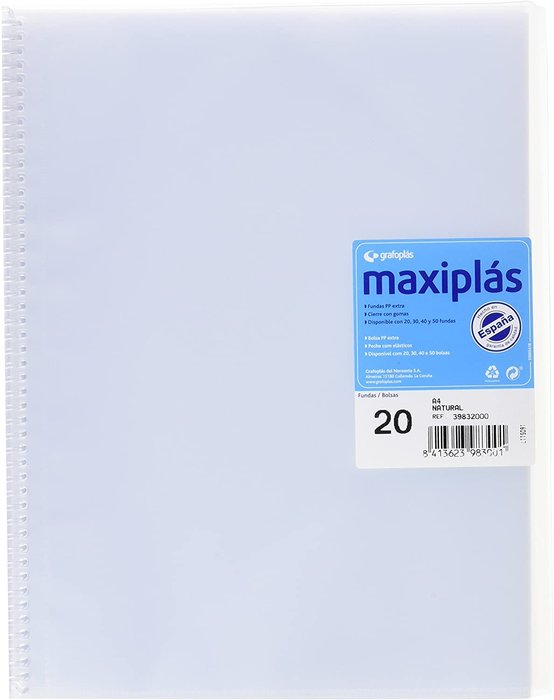 CARPETA 20 FUNDAS MAXIPLAS TRANSPARENTE NATURAL CON SOBRE | 1 UNIDADES | (GRAFOPLAS)