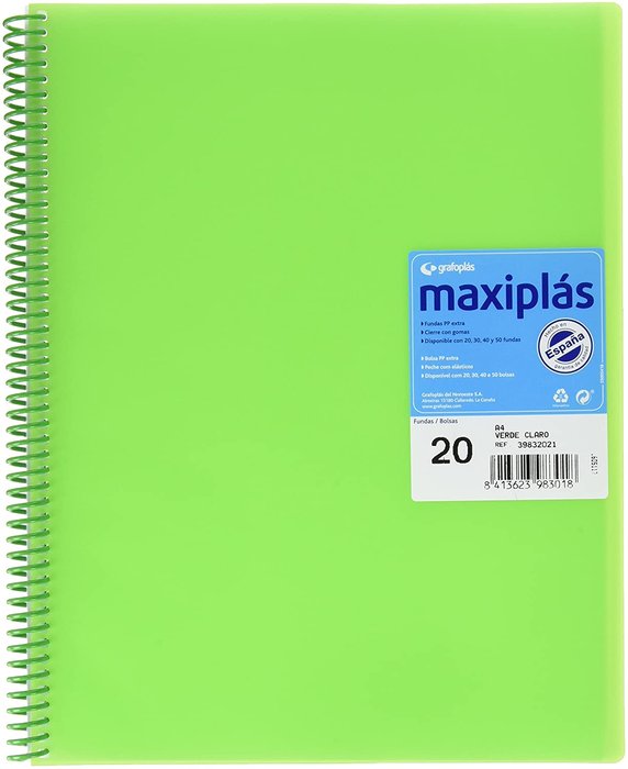 CARPETA 20 FUNDAS MAXIPLAS TRANSP VERDE CON SOBRE | 1 UNIDADES | (GRAFOPLAS)